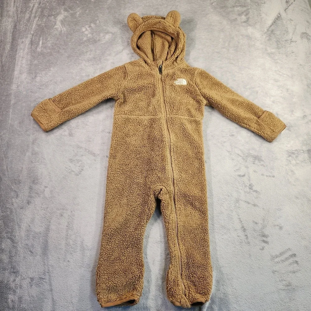 The North Face Baby Bear Hoodie Fleece Romper Jumpsuit Brown 18-24 M Circular